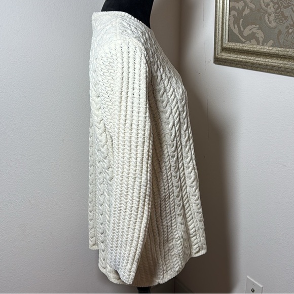 J. Jill cable knit chenille tunic length crewneck Ivory Sz L sweater new - Picture 7 of 10